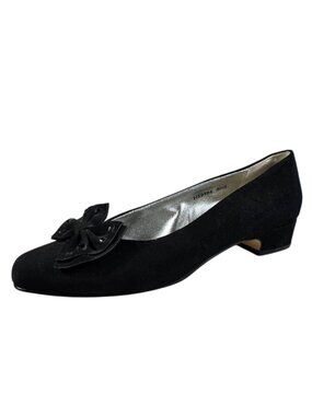 Ros Hommerson SZ 7 Black Embellished Heels Bow Dressy Career Closet Staple Old $